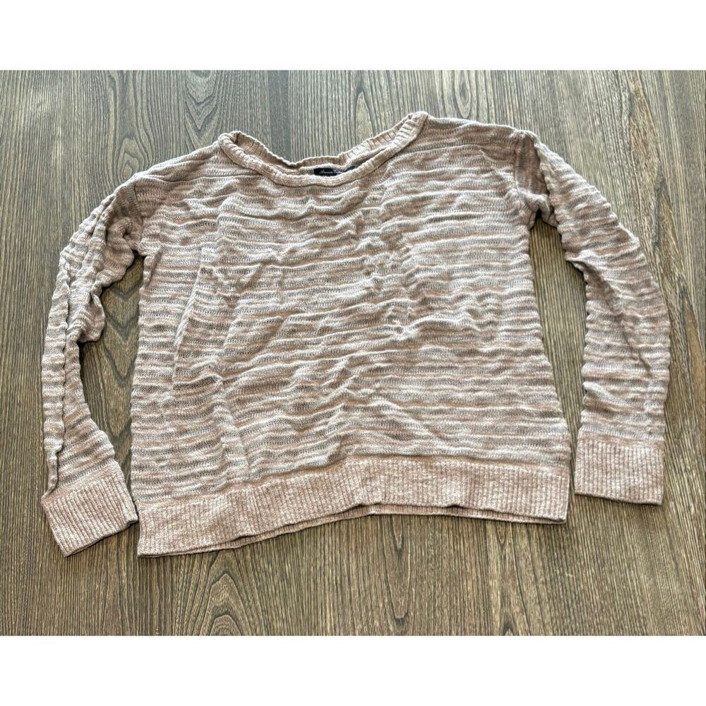 American Eagle Outfitters Womens Knit Sweater Cotton Striped Gray Pink Size S